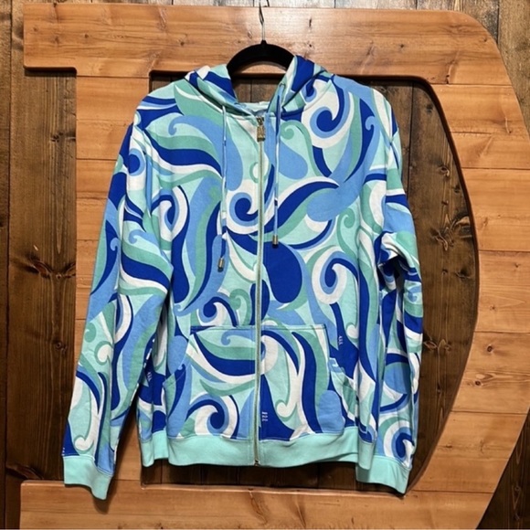 Hill House The Allie Zip-Up Hoodie Jacket in Ocean Kaleidoscope - Picture 2 of 7